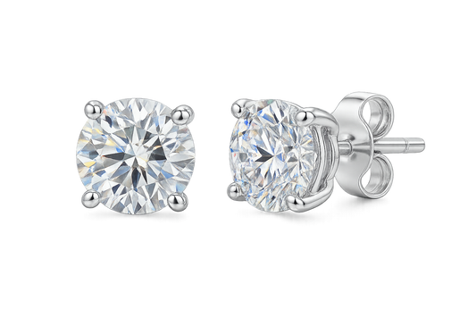 Certified diamond stud earrings in 18KT white gold, ideal for weddings or parties. give the image in png format no background
