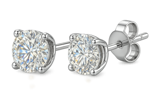 Certified diamond stud earrings in 18KT white gold, ideal for weddings or parties. give the image in png format no background