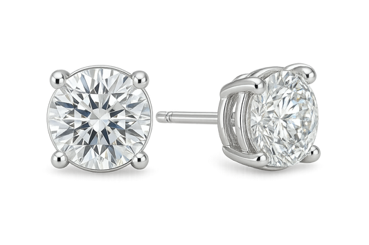Certified diamond stud earrings in 18KT white gold, ideal for weddings or parties. give the image in png format no background