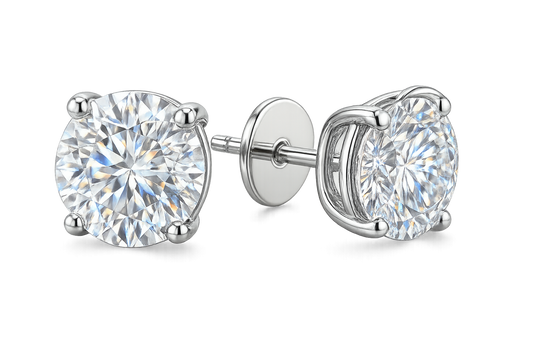 Certified diamond stud earrings in 18KT white gold, ideal for weddings or parties. give the image in png format no background