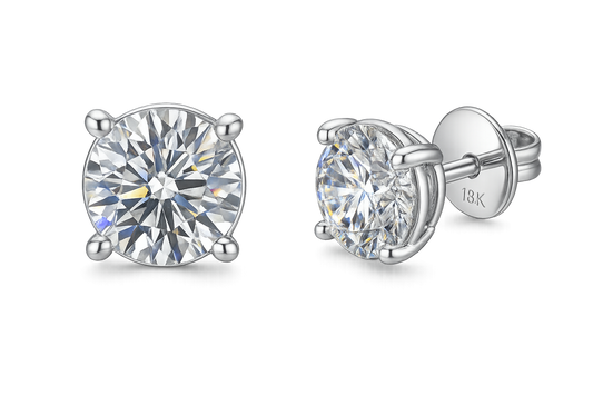 Certified diamond stud earrings in 18KT white gold, ideal for weddings or parties. give the image in png format no background