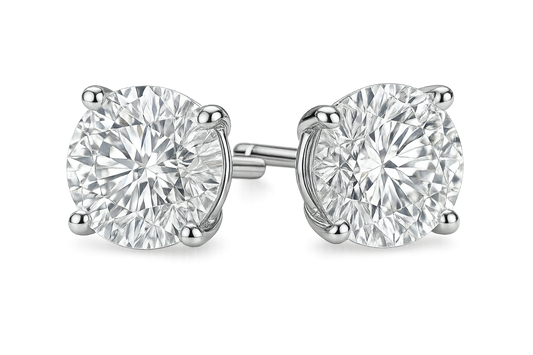 Certified diamond stud earrings in 18KT white gold, ideal for weddings or parties. give the image in png format no background