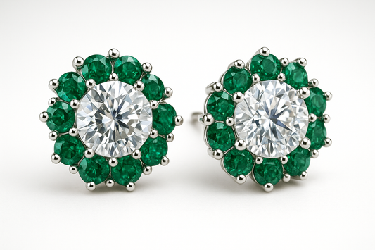 Diamond Stud Earrings 10 small emerald