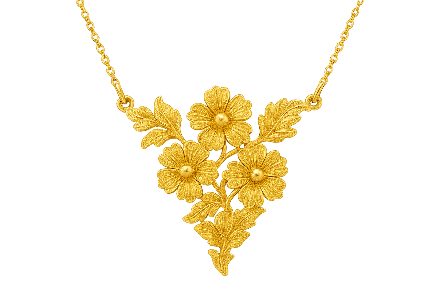 Elegant 22KT gold pendant necklace with intricate floral design. Perfect for festive and daily wear. with none give the image in png format no background