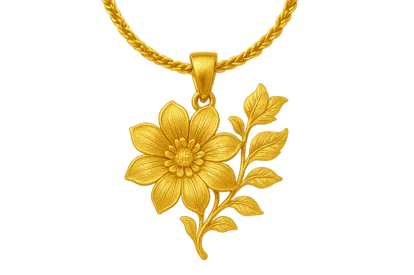 Elegant 22KT gold pendant necklace with intricate floral design. Perfect for festive and daily wear. with none give the image in png format no background