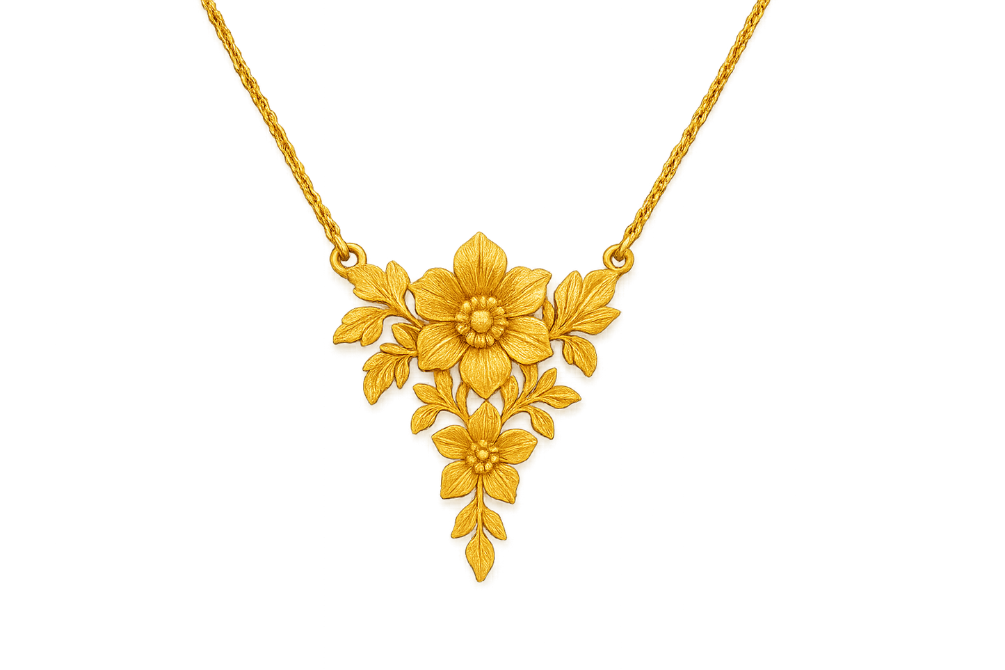 Elegant 22KT gold pendant necklace with intricate floral design. Perfect for festive and daily wear. with none give the image png format no background