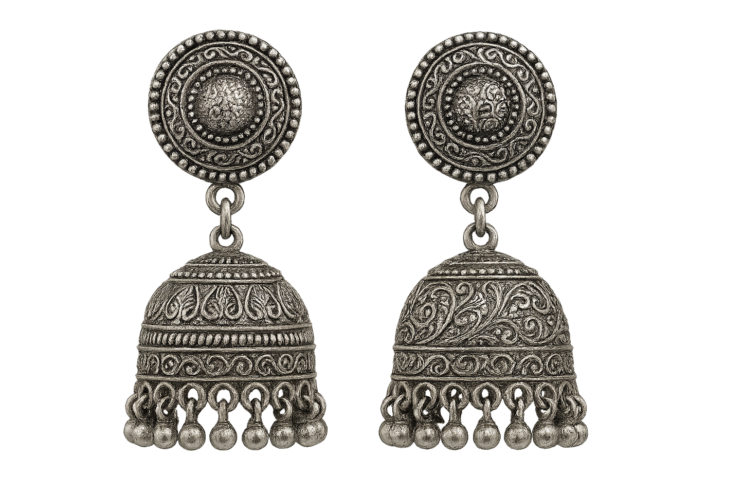 Oxidized Silver Jhumkas 57 with none give the image in png format no background