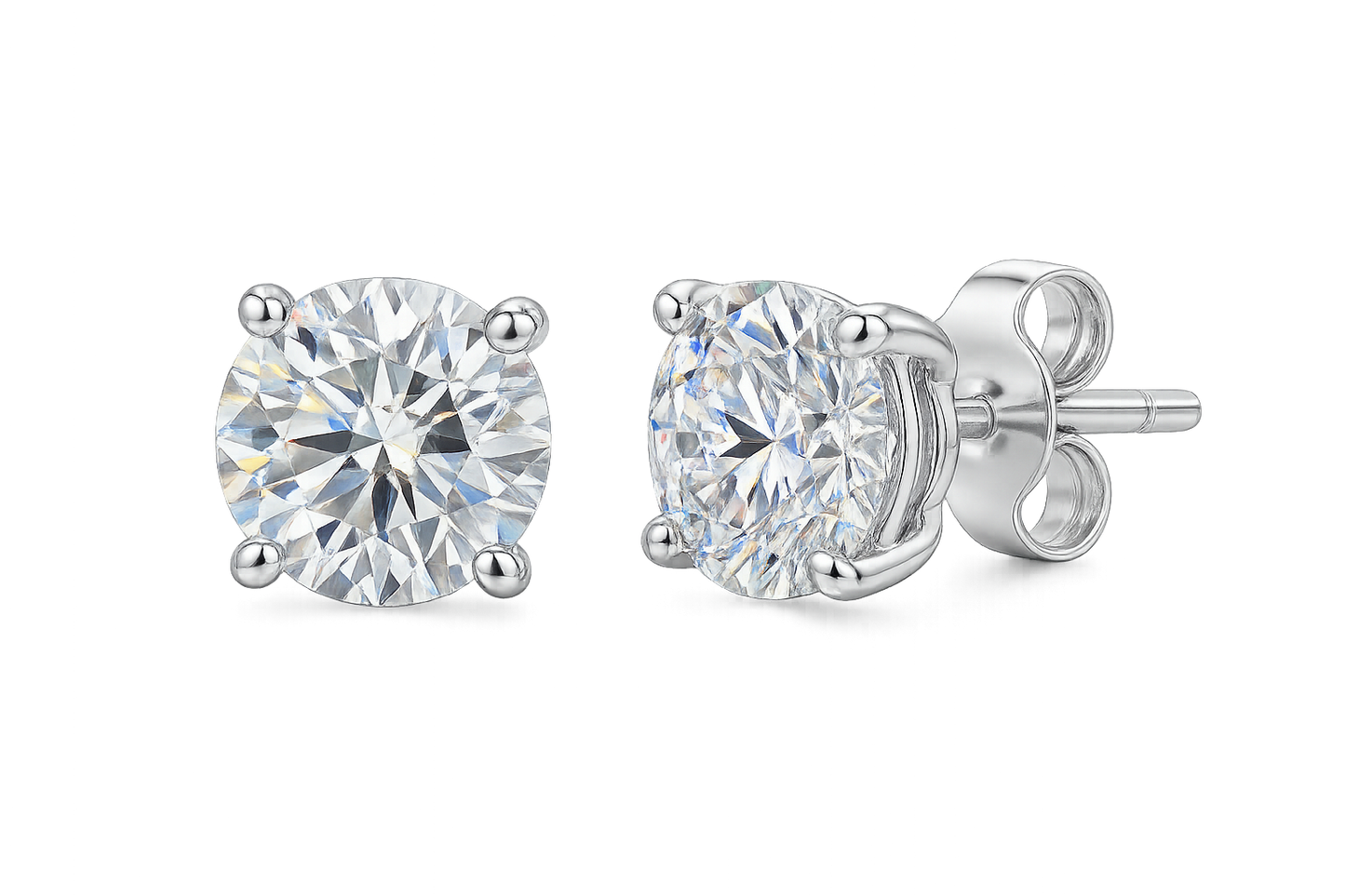 Certified diamond stud earrings in 18KT white gold, ideal for weddings or parties. give the image in png format no background