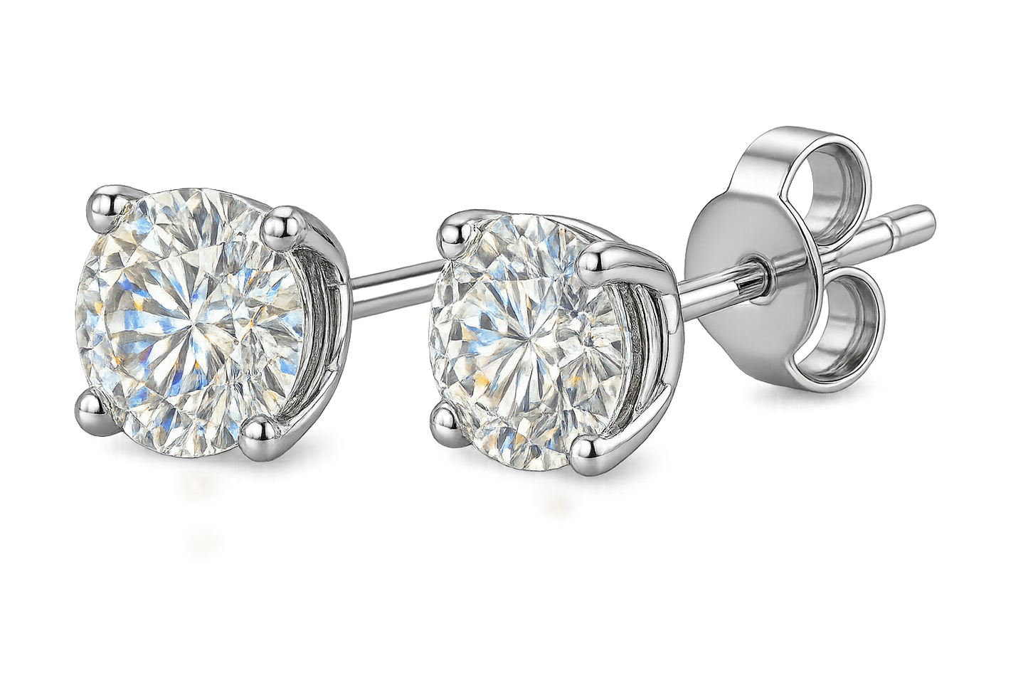Certified diamond stud earrings in 18KT white gold, ideal for weddings or parties. give the image in png format no background
