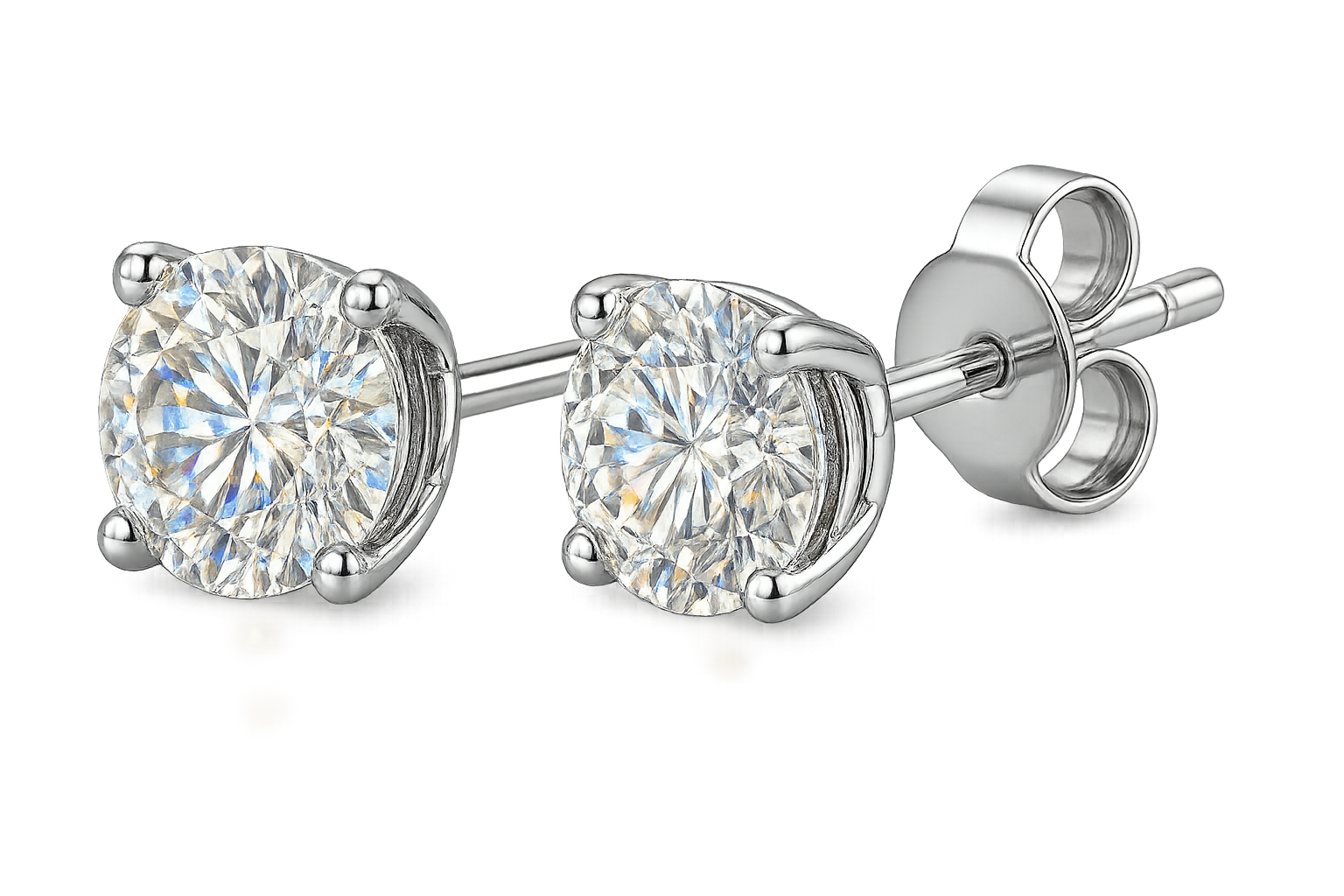 Certified diamond stud earrings in 18KT white gold, ideal for weddings or parties. give the image in png format no background