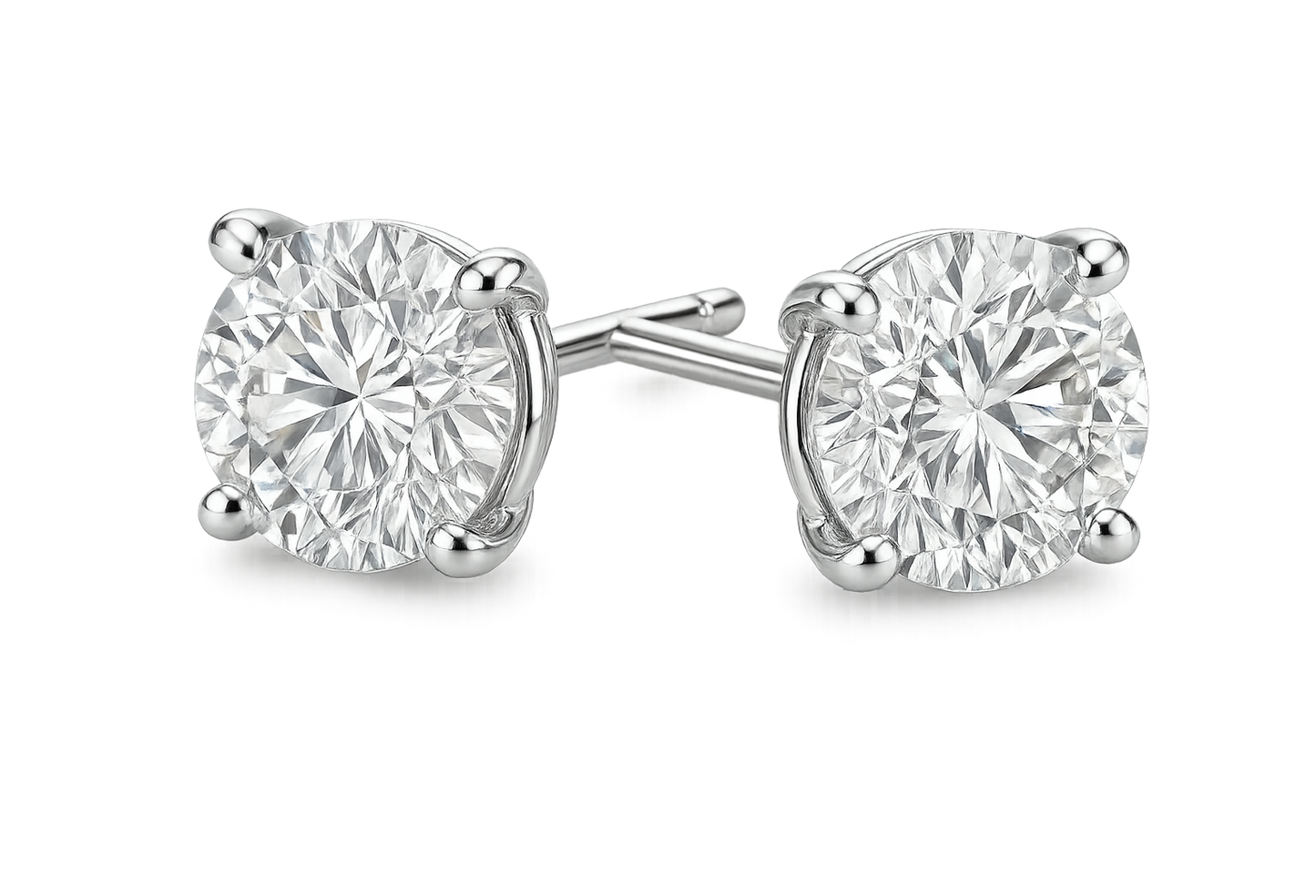 Certified diamond stud earrings in 18KT white gold, ideal for weddings or parties.give the image in png format no background