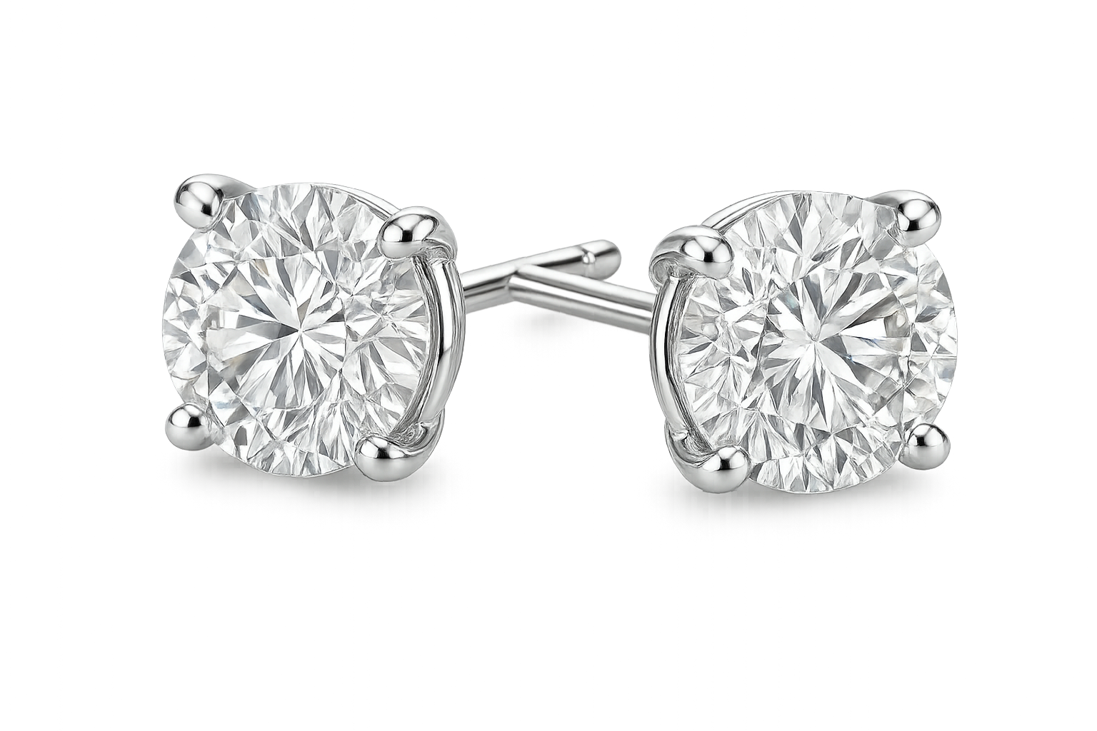 Certified diamond stud earrings in 18KT white gold, ideal for weddings or parties.give the image in png format no background
