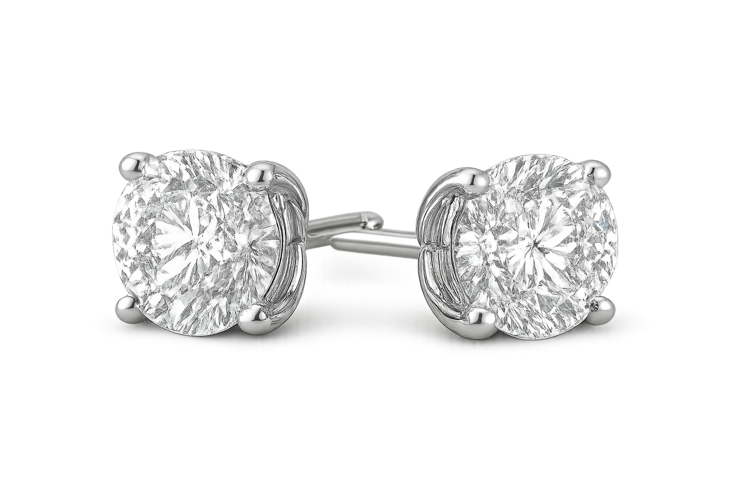 Certified diamond stud earrings in 18KT white gold, ideal for weddings or parties. give the image in png format no background