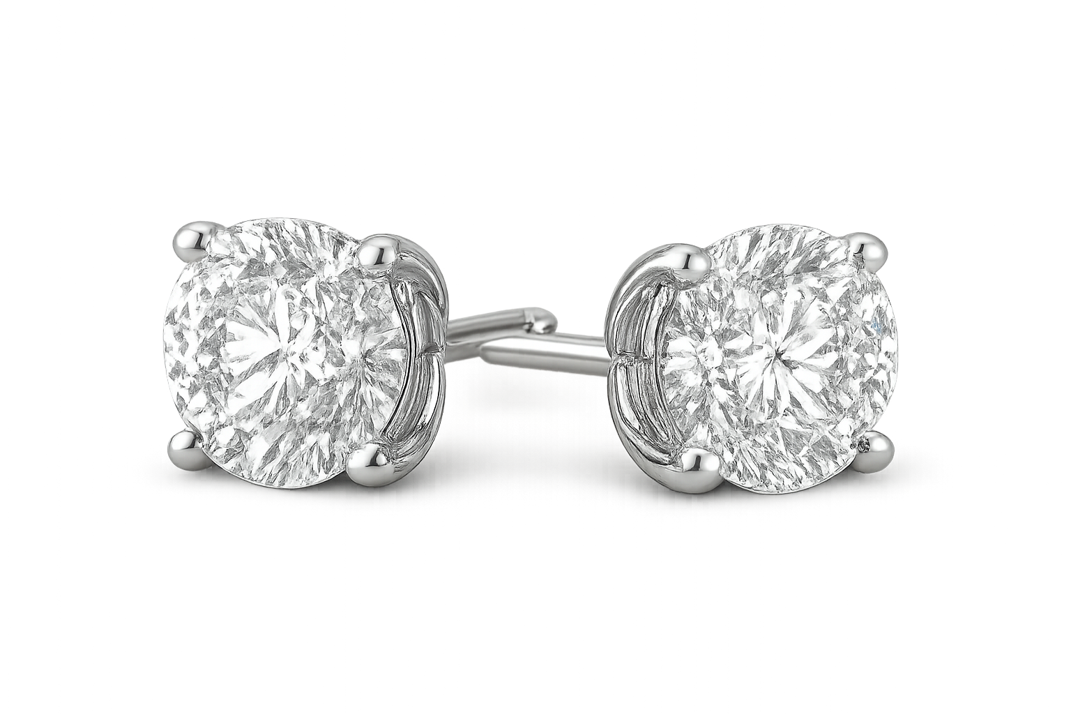 Certified diamond stud earrings in 18KT white gold, ideal for weddings or parties. give the image in png format no background
