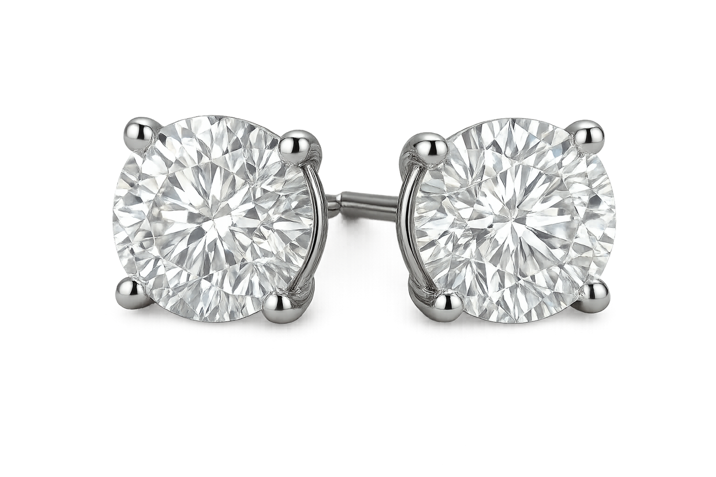 Certified diamond stud earrings in 18KT white gold, ideal for weddings or parties. give the image in png format no background
