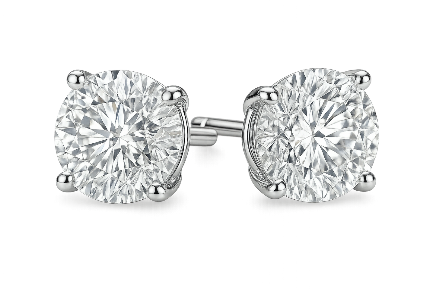 Certified diamond stud earrings in 18KT white gold, ideal for weddings or parties. give the image in png format no background