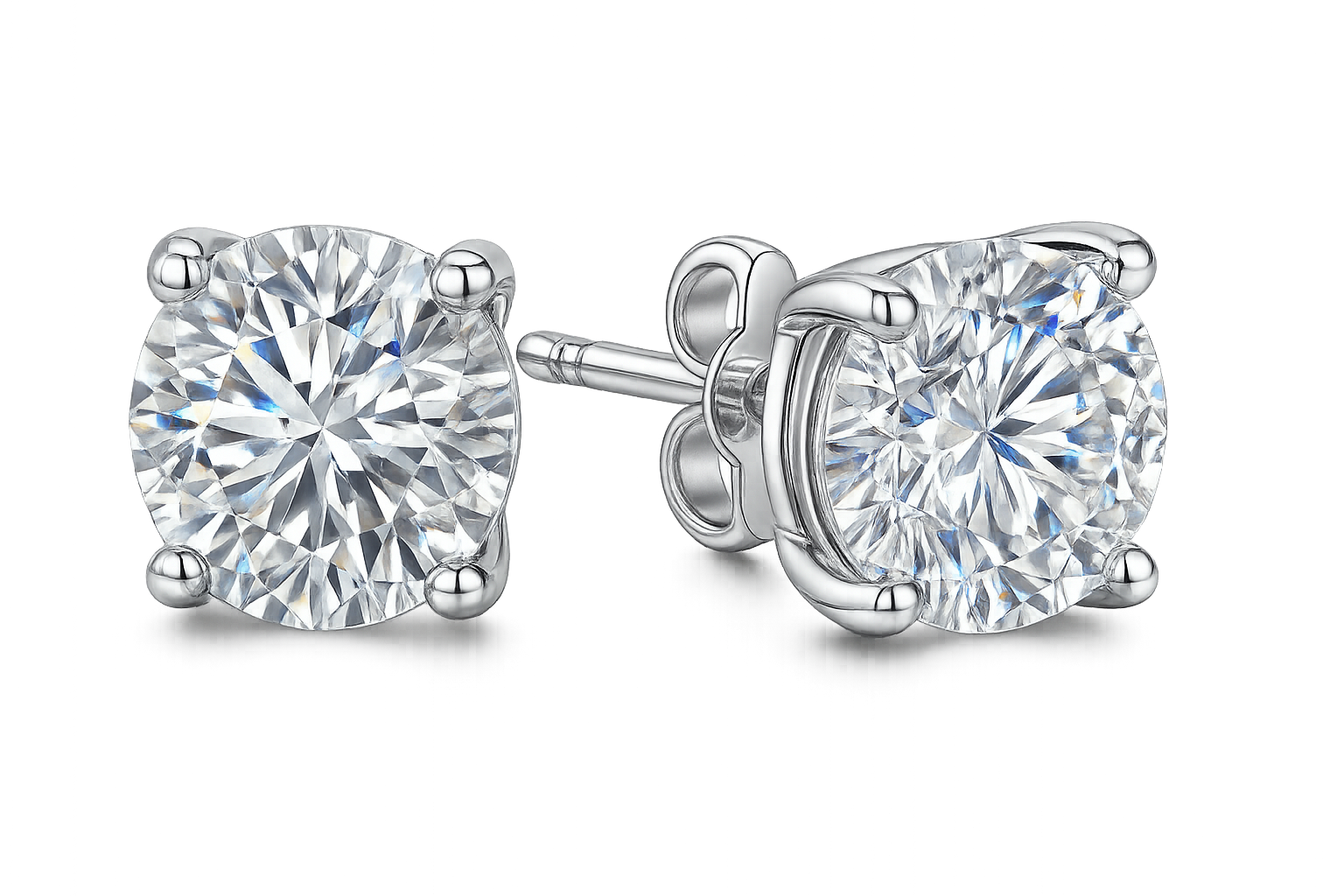 Certified diamond stud earrings in 18KT white gold, ideal for weddings or parties. give the image in png format no background