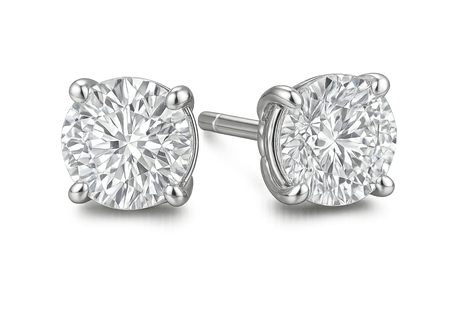 Certified diamond stud earrings in 18KT white gold, ideal for weddings or parties. give the image in png format no background