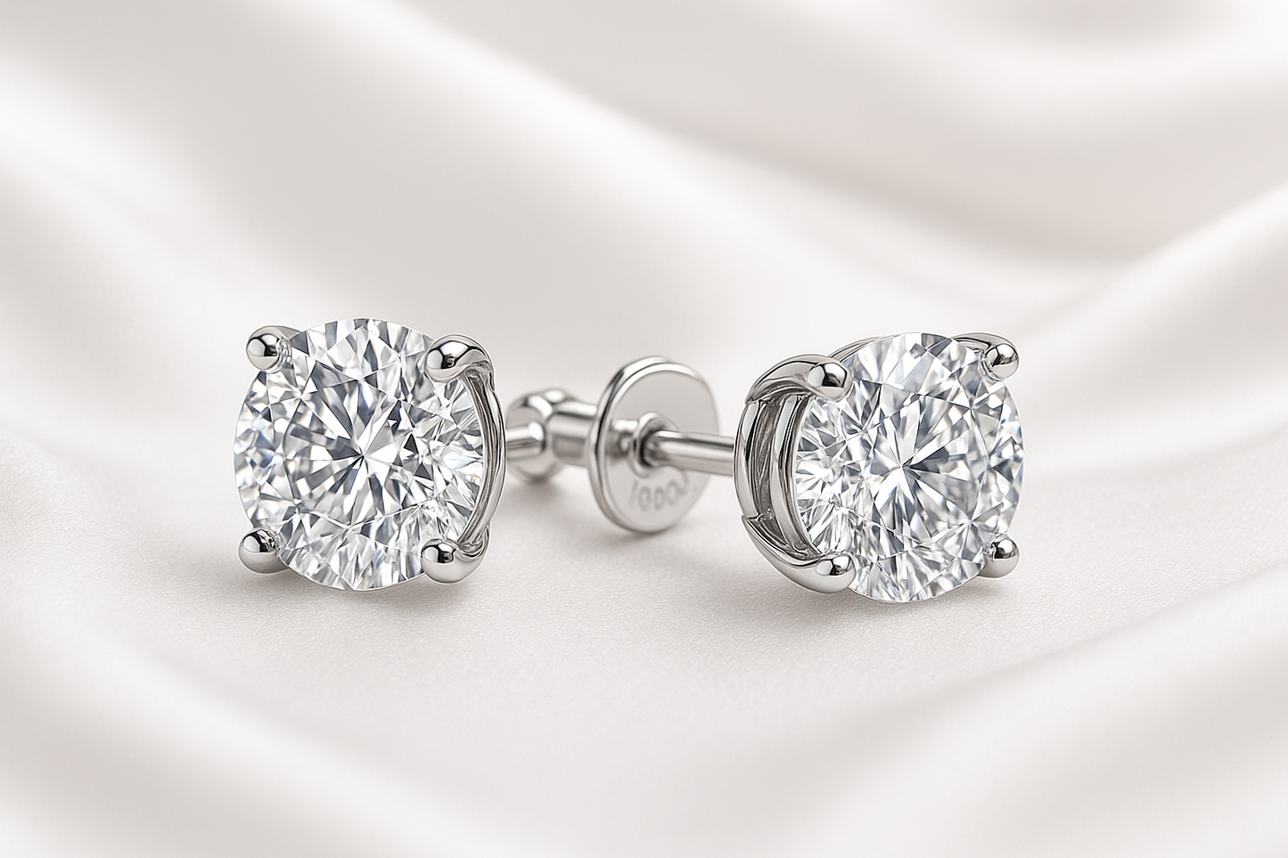 Certified diamond stud earrings in 18KT white gold, ideal for weddings or parties.