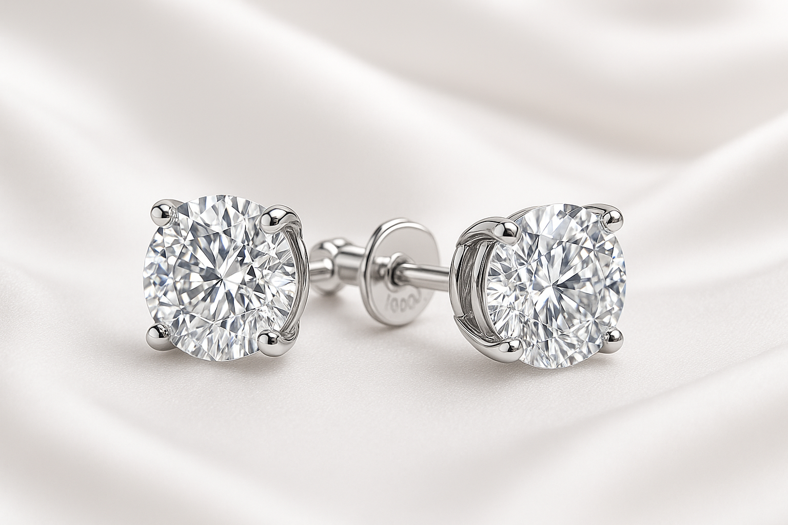 Certified diamond stud earrings in 18KT white gold, ideal for weddings or parties.