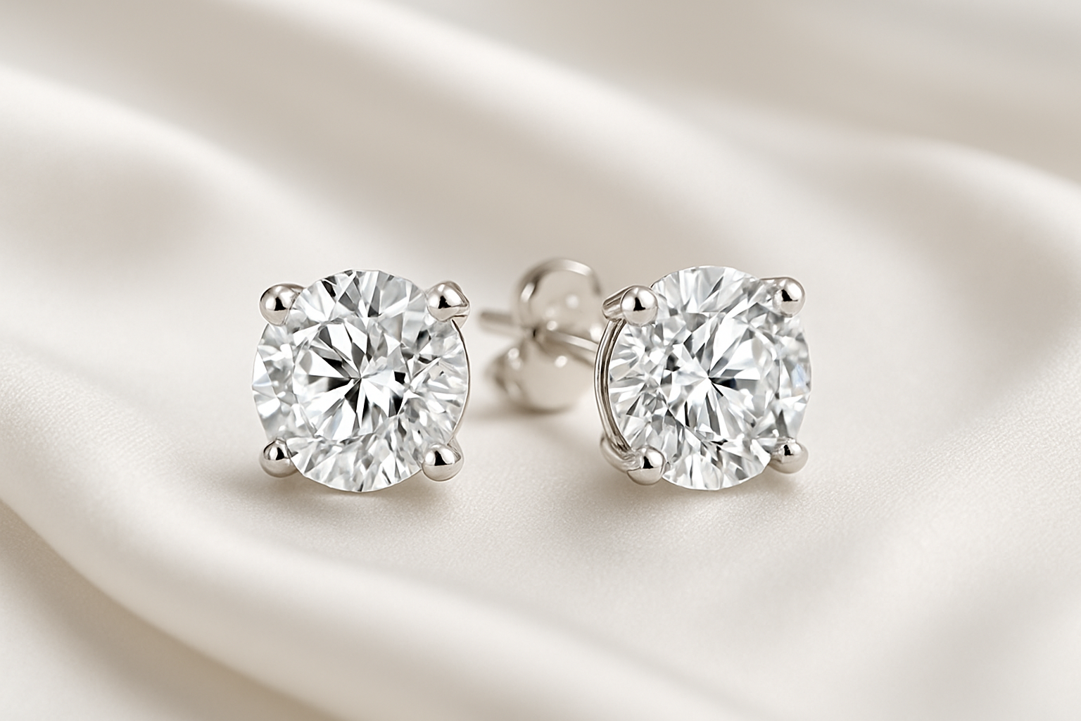 Certified diamond stud earrings in 18KT white gold, ideal for weddings or parties.