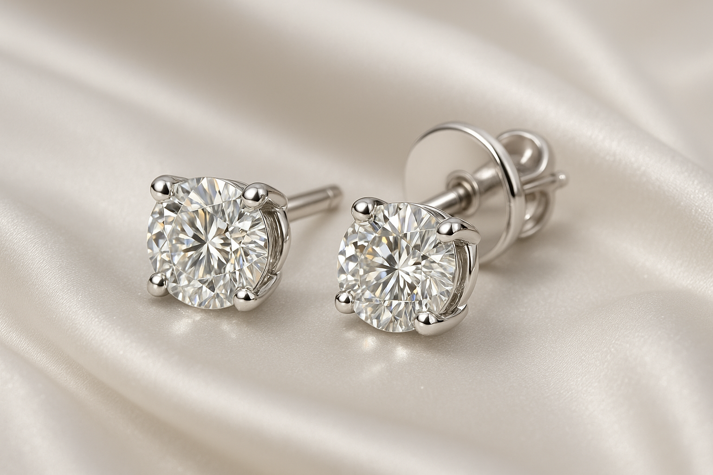 Certified diamond stud earrings in 18KT white gold, ideal for weddings or parties.