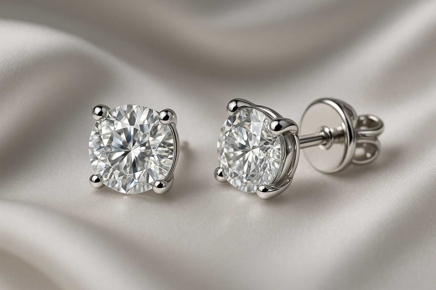 Certified diamond stud earrings in 18KT white gold, ideal for weddings or parties.
