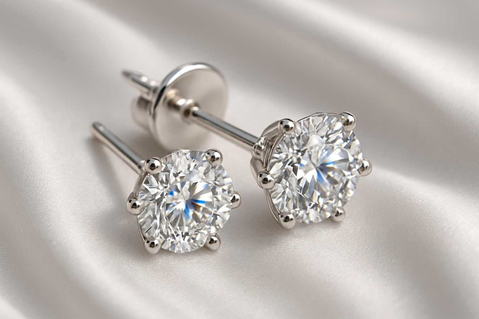 Certified diamond stud earrings in 18KT white gold, ideal for weddings or parties.