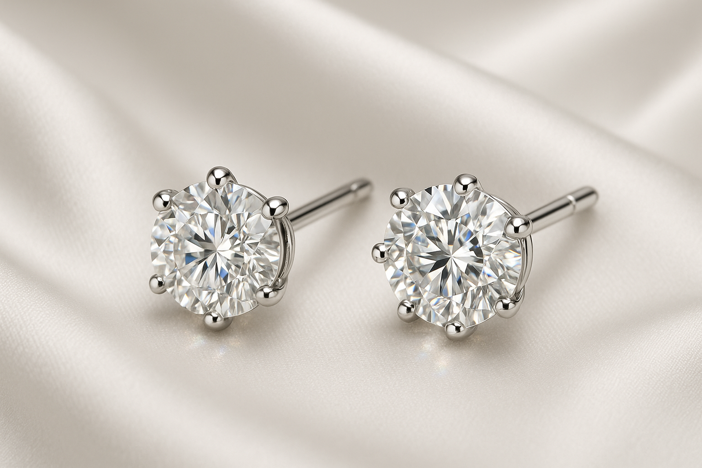 Certified diamond stud earrings in 18KT white gold, ideal for weddings or parties.