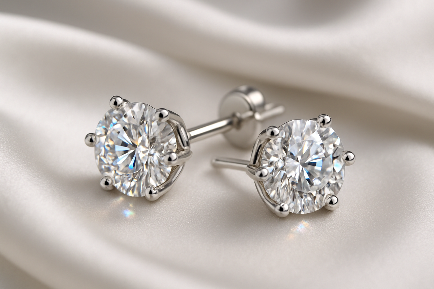 Certified diamond stud earrings in 18KT white gold, ideal for weddings or parties.
