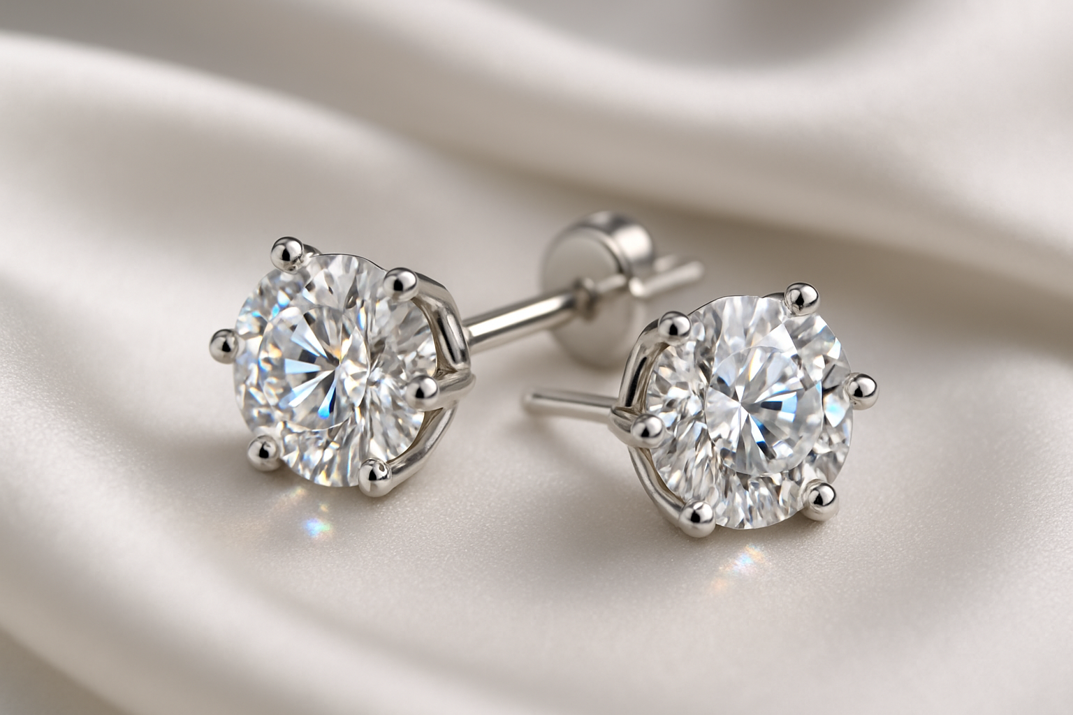 Certified diamond stud earrings in 18KT white gold, ideal for weddings or parties.