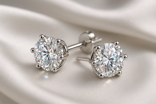 Certified diamond stud earrings in 18KT white gold, ideal for weddings or parties.