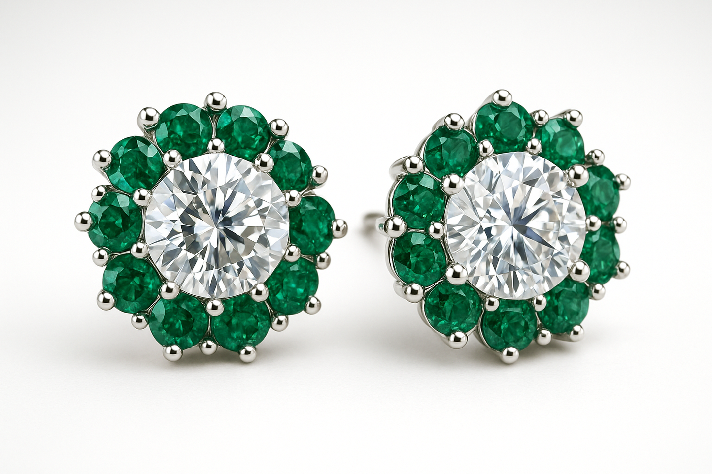 Diamond Stud Earrings 10 small emerald