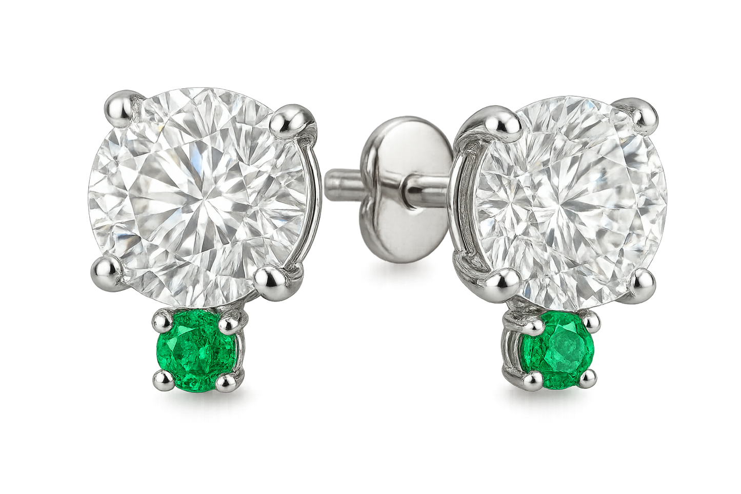 Diamond Stud Earrings 10 with emerald give the image in png format no background 