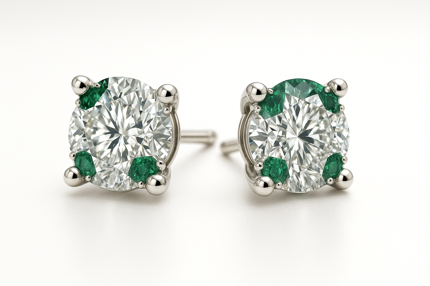 Diamond Stud Earrings 13 with emerald give the image in png format no background
