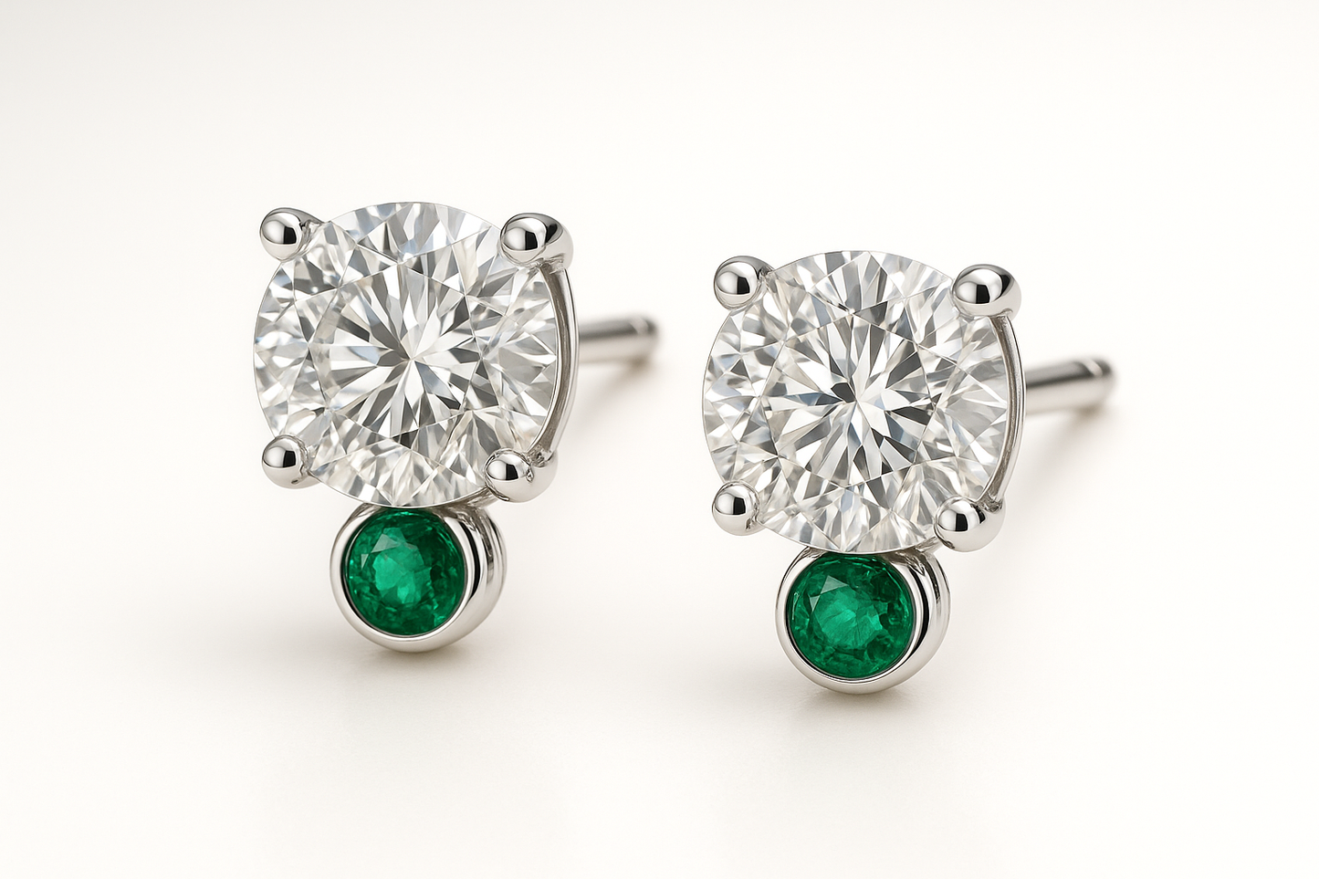 Diamond Stud Earrings 13 with emerald give the image in png format no background