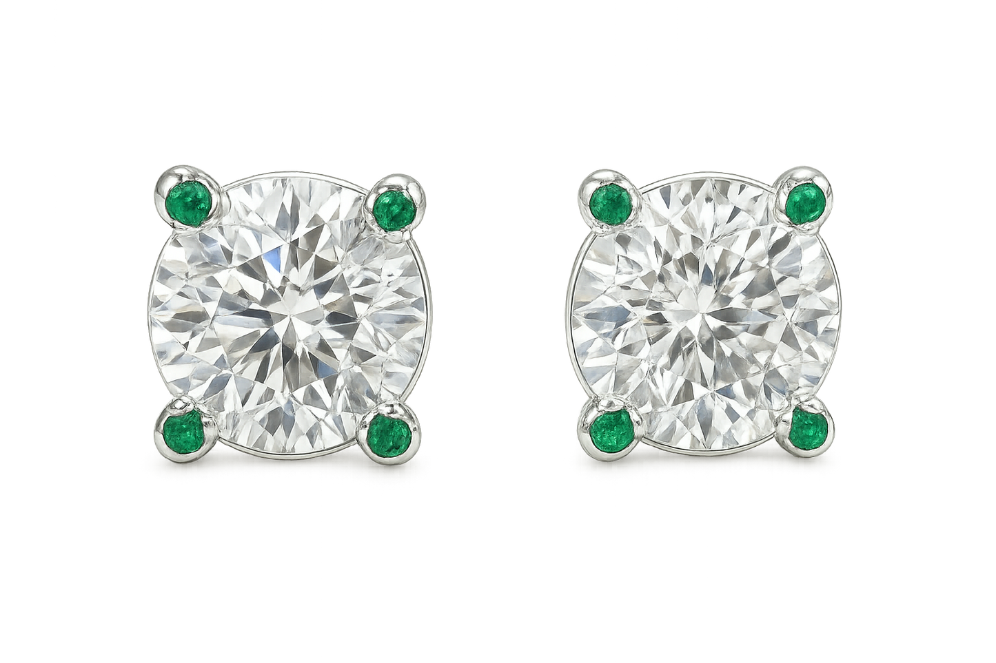 Diamond Stud Earrings 13 with emerald give the image in png format no background 