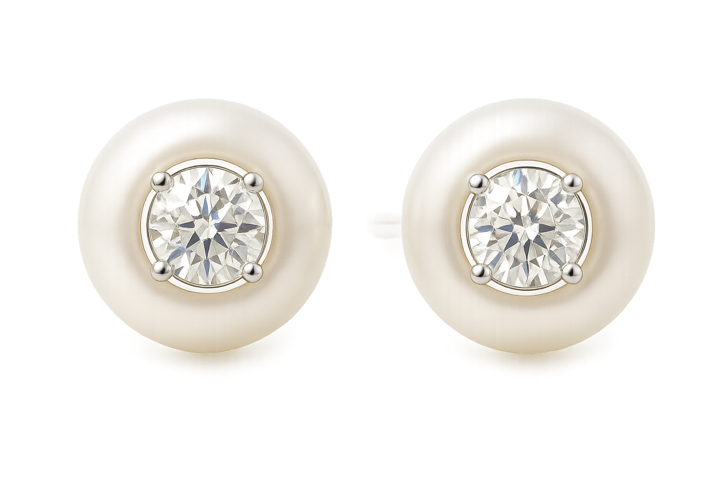 Diamond Stud Earrings 13 with pearl give the image in png format no background 