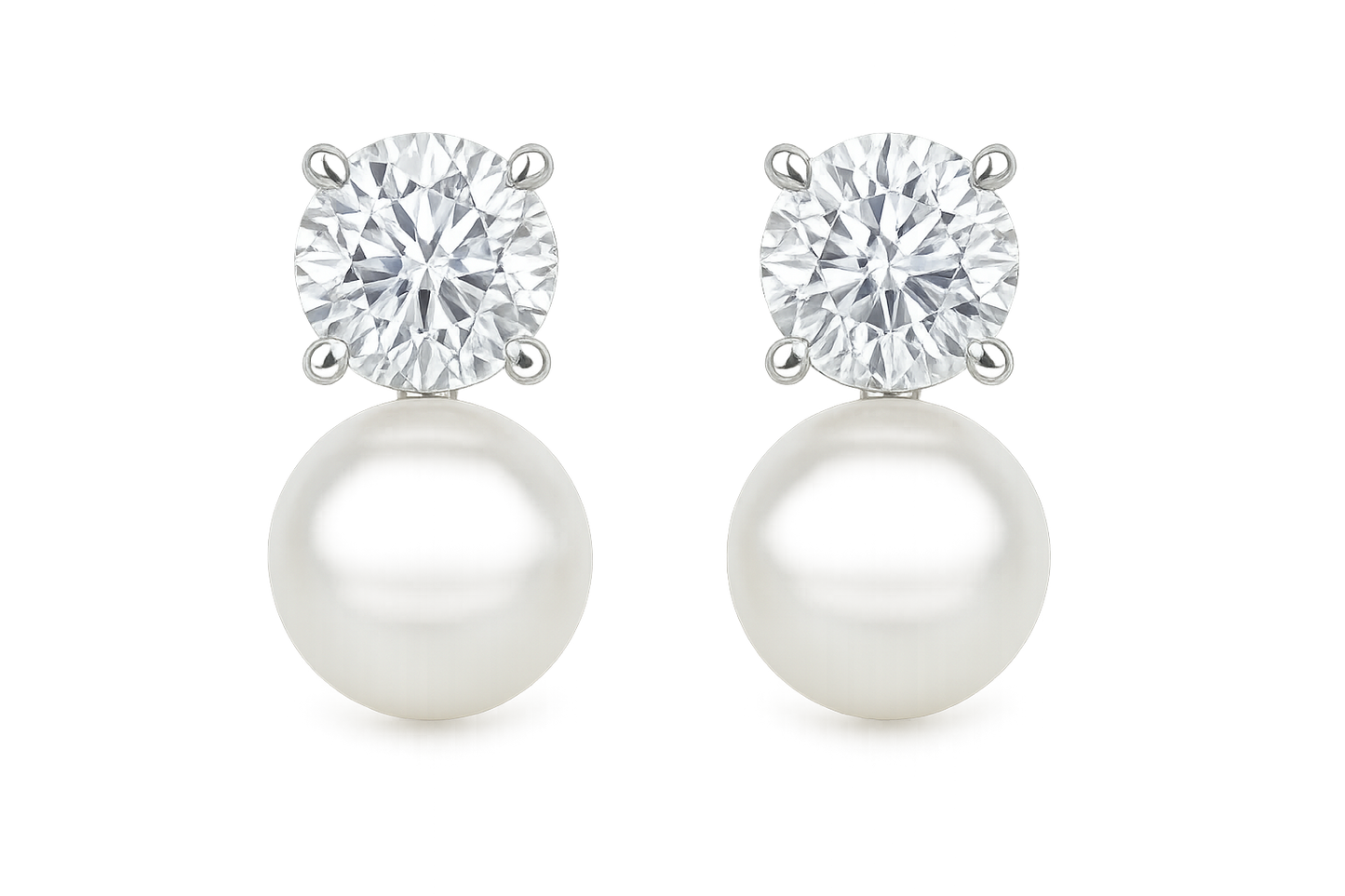 Diamond Stud Earrings 13 with pearl give the image in png format no background 
