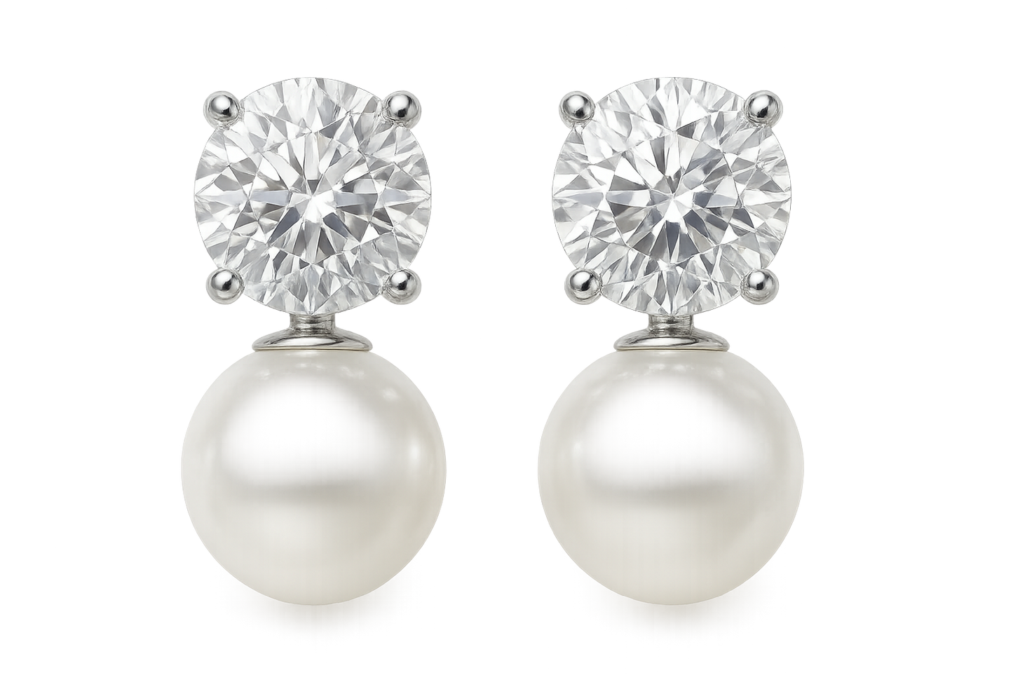 Diamond Stud Earrings 13 with pearl give the image in png format no background