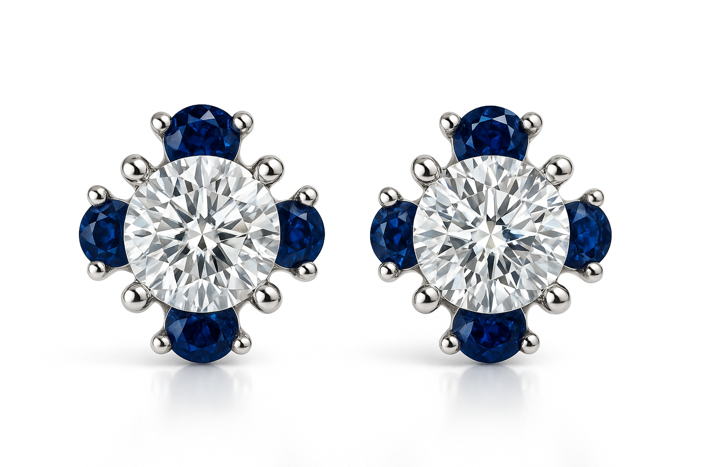 Diamond Stud Earrings 13 with sapphire give the image in png format no background 