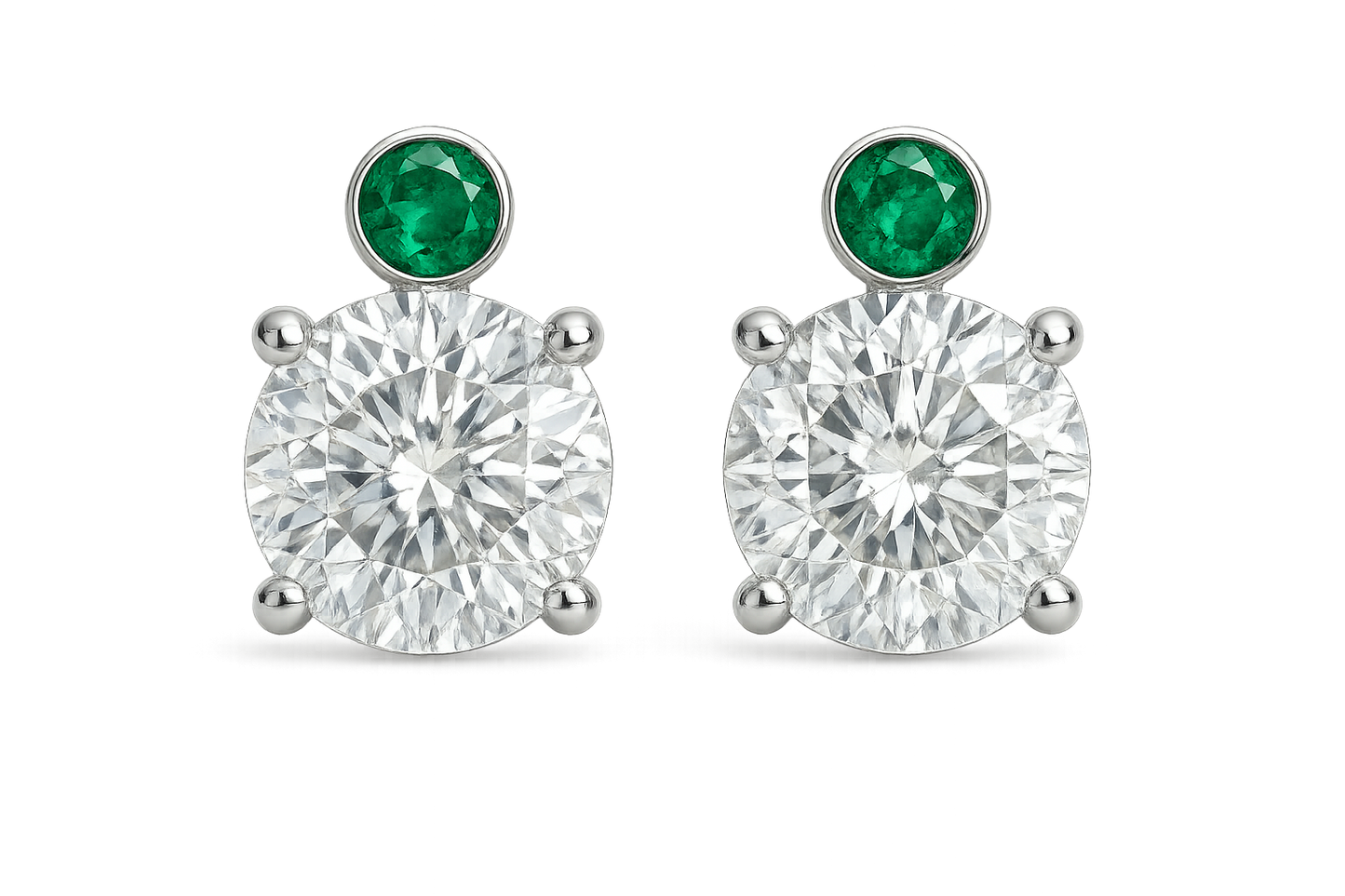 Diamond Stud Earrings 18 with emerald give the image png format no background 