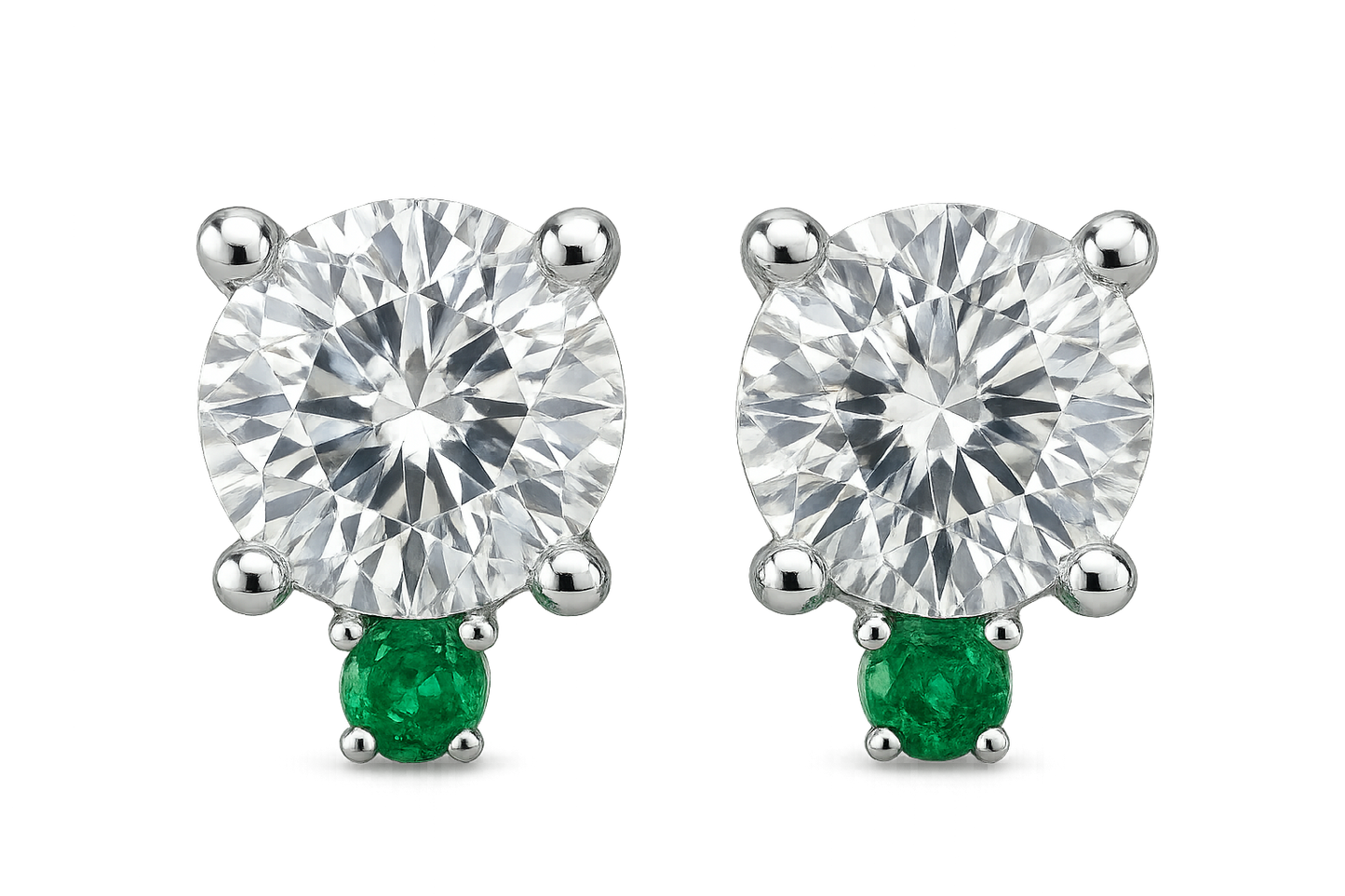 Diamond Stud Earrings 18 with emerald give the image png format no background 