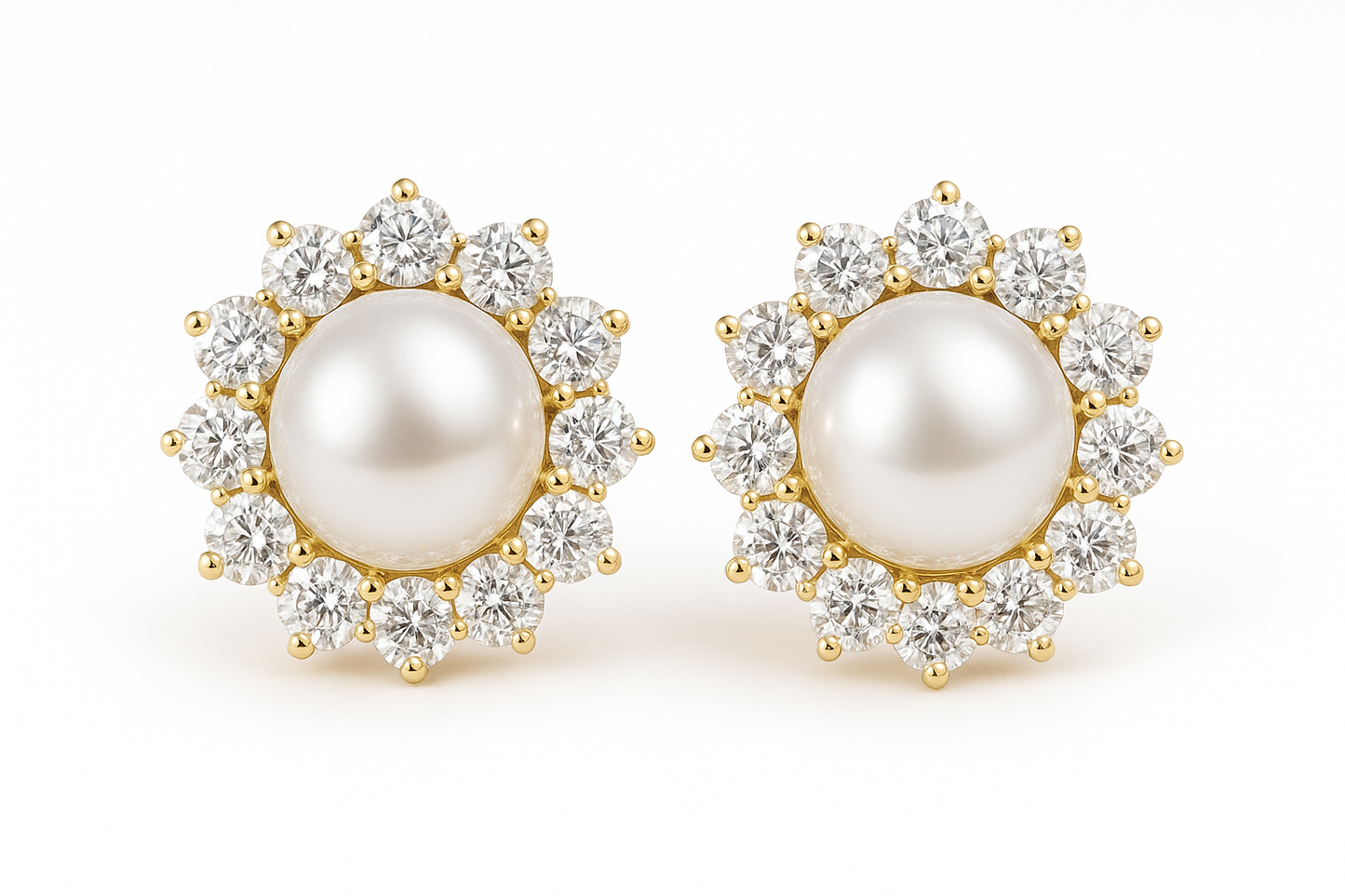 Diamond Stud Earrings 18 with pearl give the image png format no background 