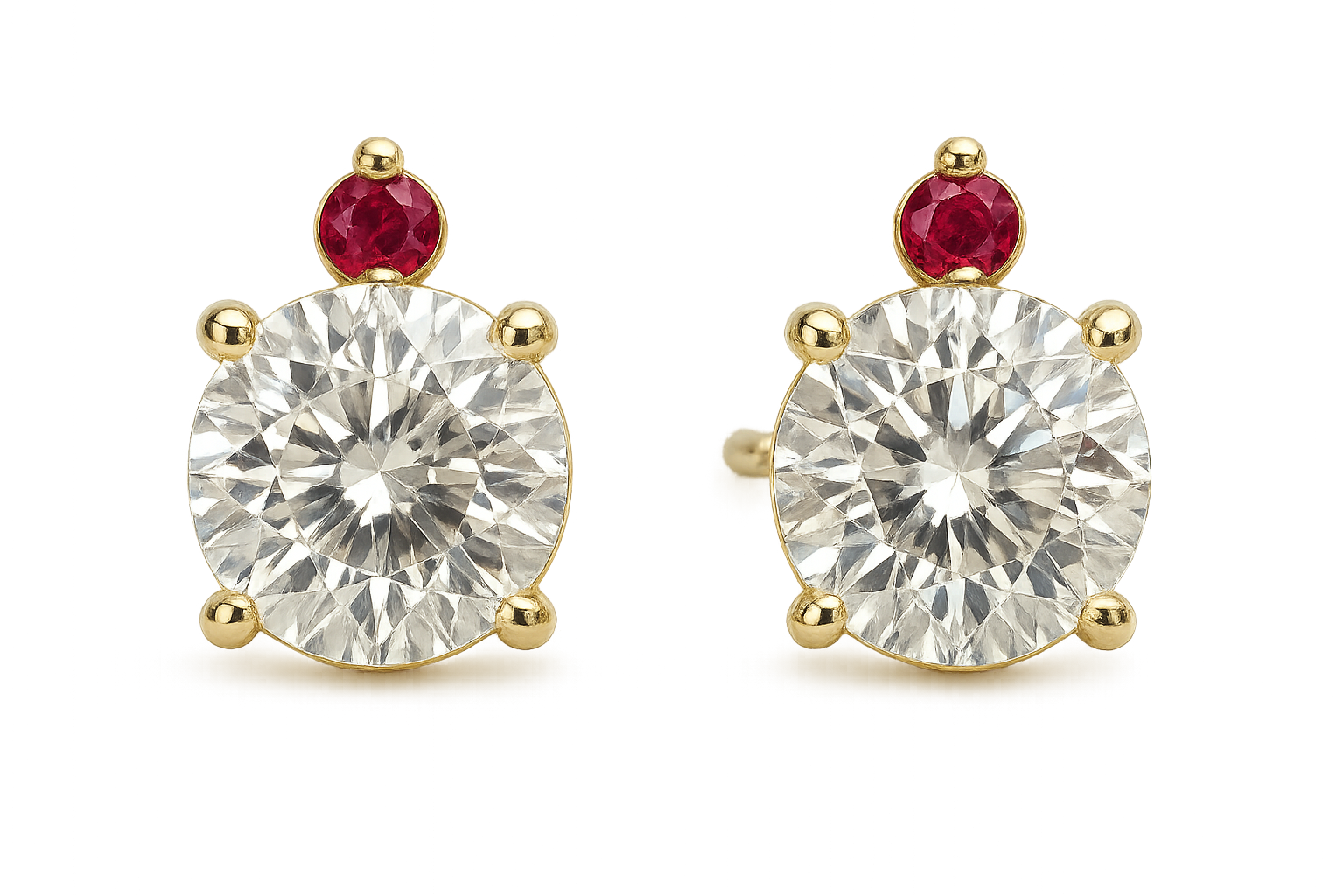 Diamond Stud Earrings 18 with ruby give the image png format no background 