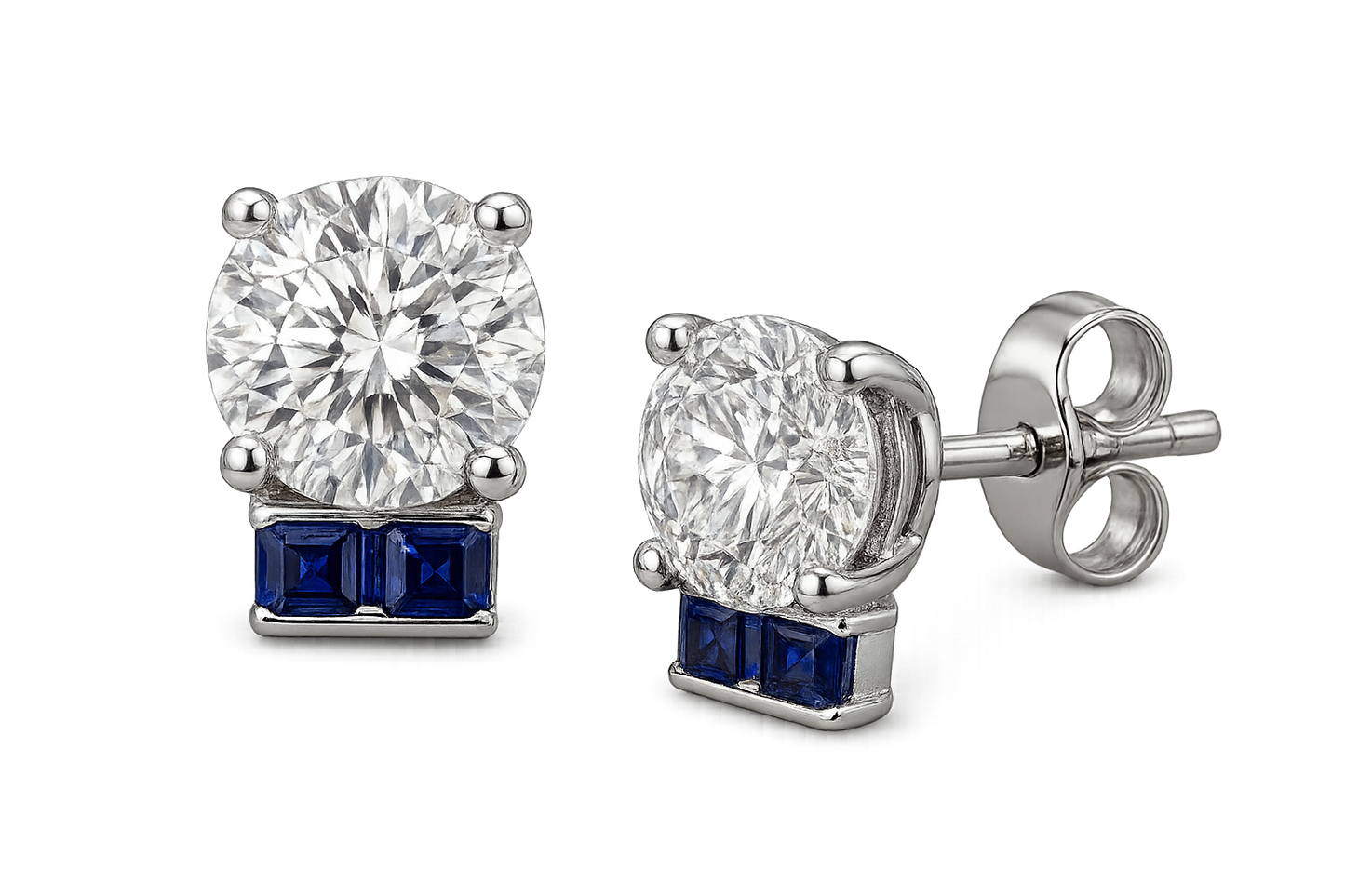 Diamond Stud Earrings 18 with sapphire give the image png format no background 