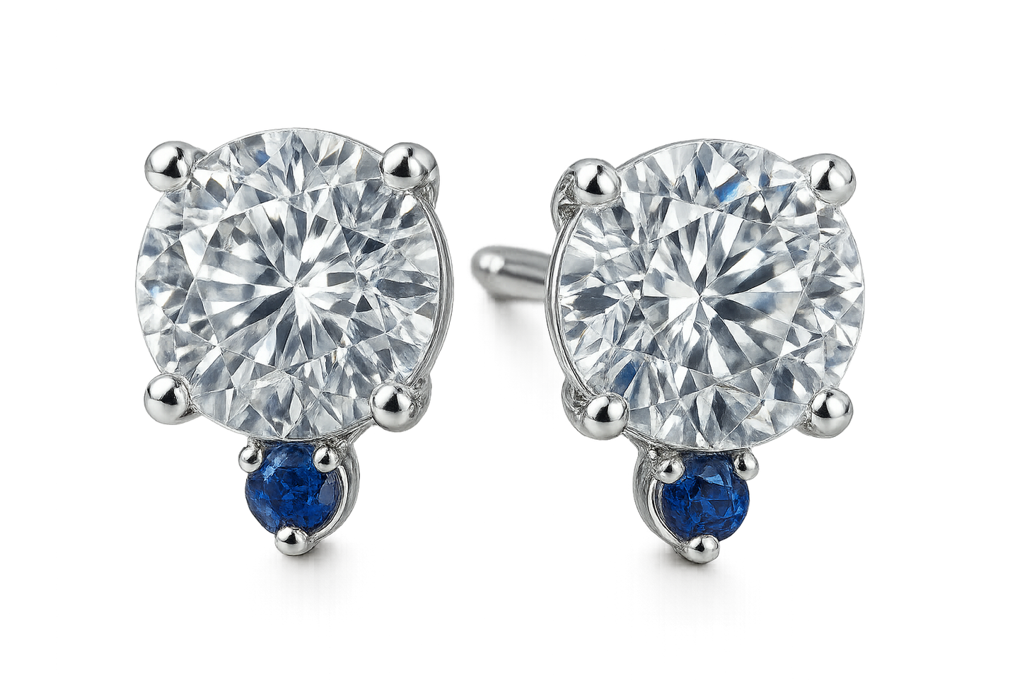  Diamond Stud Earrings 18 with sapphire give the image png format no background