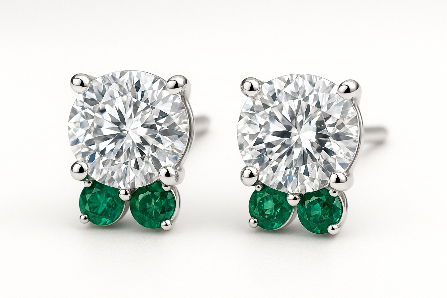 Diamond Stud Earrings 28 with emerald give the image in png format no background 