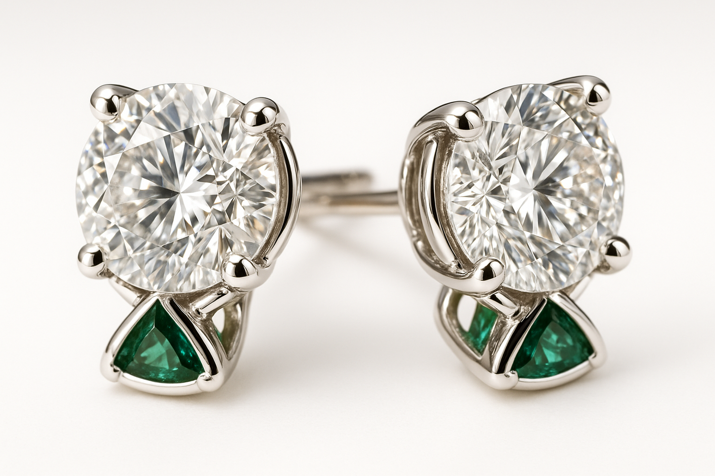 Diamond Stud Earrings 28 with emerald give the image in png format no background
