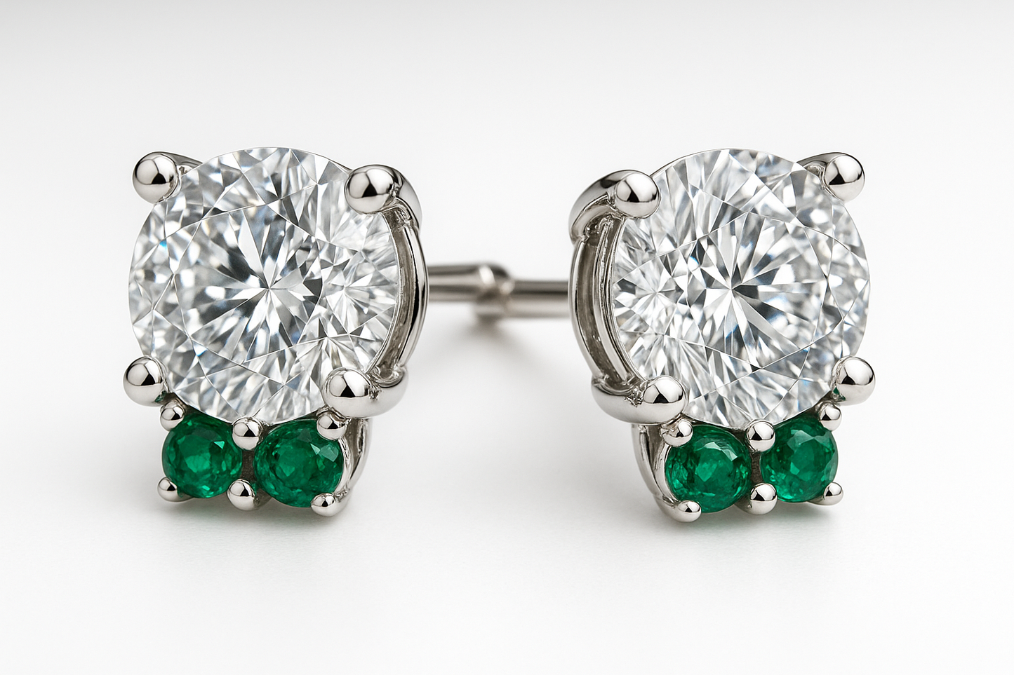 Diamond Stud Earrings 28 with emerald give the image in png format no background